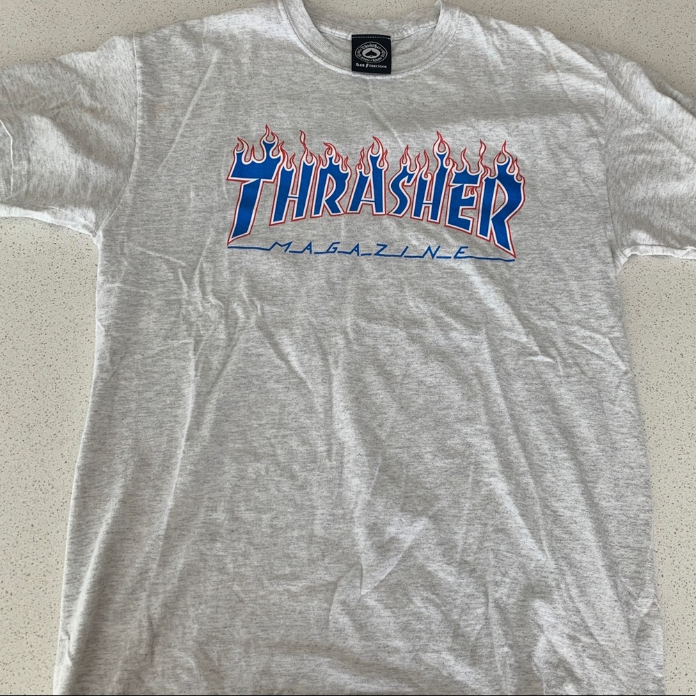 Thrasher Flame Shirt Men Medium Gray Skateboard Magazine Short Sleeve T-Shirt